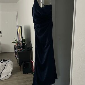 David's Bridal Elegant One Shoulder Dark Blue Dress